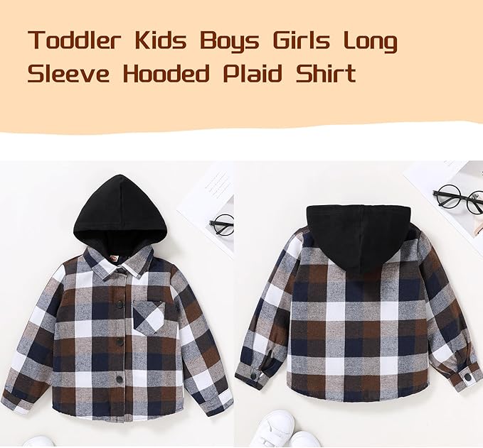 YOUNGER STAR Toddler Kids Boys Girls Flannel Hooded Plaid Shirt Button Baby Red Clothes