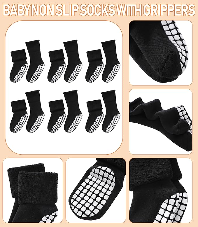 LANLEO Baby Girls Boys Non Slip Socks with Grips Toddler Kids Unisex Warm Thick Cotton Ankle Crew Socks with Grippers