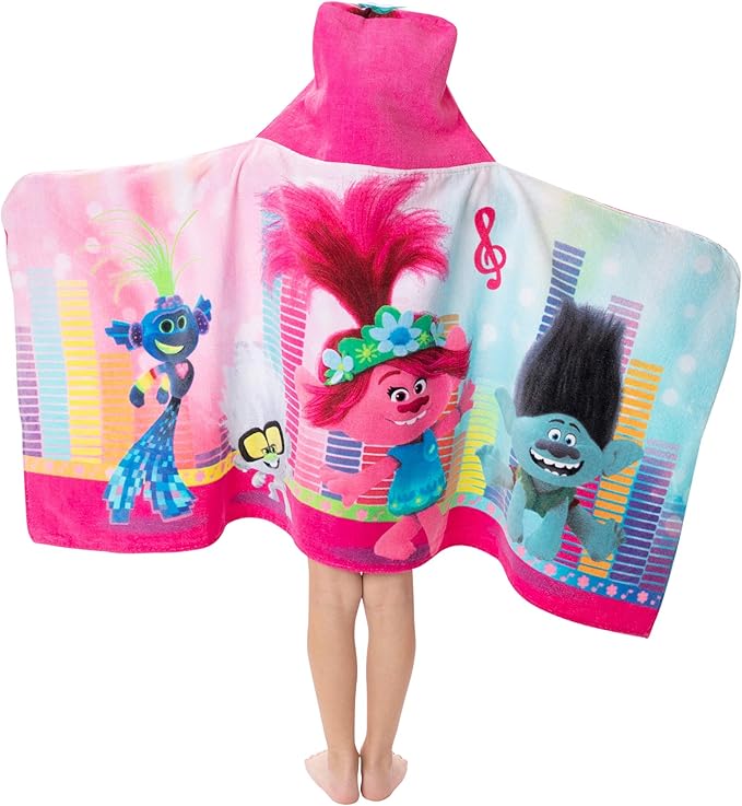 Trolls World Tour Bath/Pool/Beach Soft Cotton Terry Hooded Towel Wrap, 24" x 50", By Franco Kids