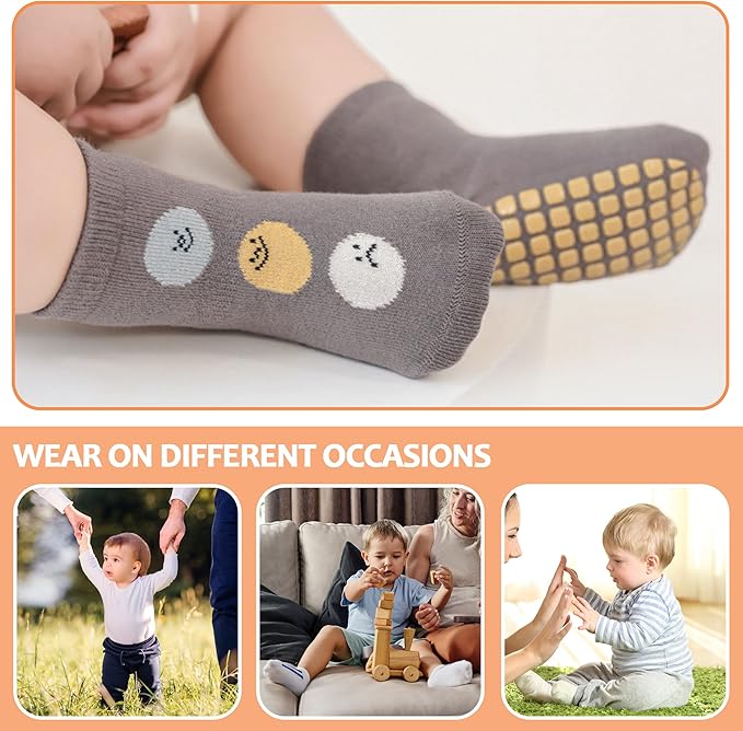 TRUEHAN 5 Pairs Toddler Non Slip Socks with Grips Baby Socks for Kids Girls Boys