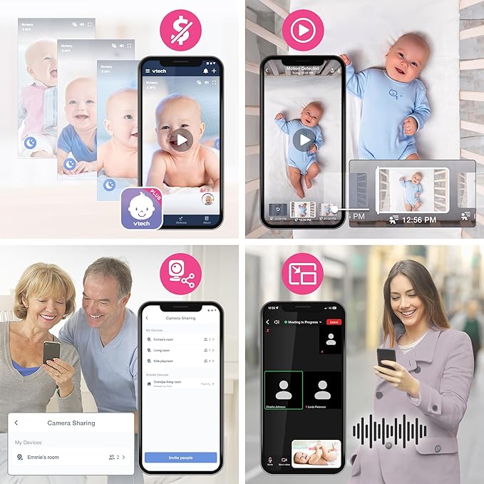 VTech 2-Cameras Smart WiFi Baby Monitor, 2K CMOS Sensor Camera, 5.5-inch HD IPS Screen, Split-Screen, Clear Infrared Night Vision, Pan-Tilt, 24x Zoom, 2-Way Talk, Free App: Smart HD Plus Twin