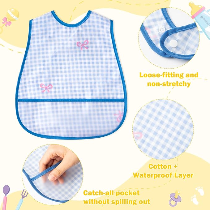 R HORSE 5Pcs Baby Bibs Set Toddler Bibs with Crumb Catcher Pocket & Snap Button Waterproof Baby Feeding Bibs for 6-24 Months