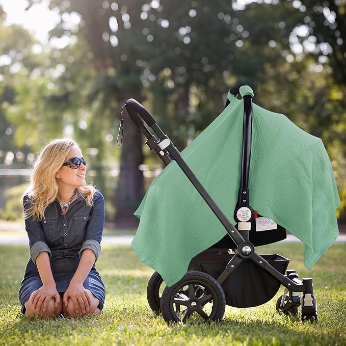 Metplus Muslin Car Seat Cover for Babies - Carseat Stroller Cover Infant Stroller Covers for Boys and Girls, Breathable & Lightweight, Fits Most Strollers & Baby Car Seats