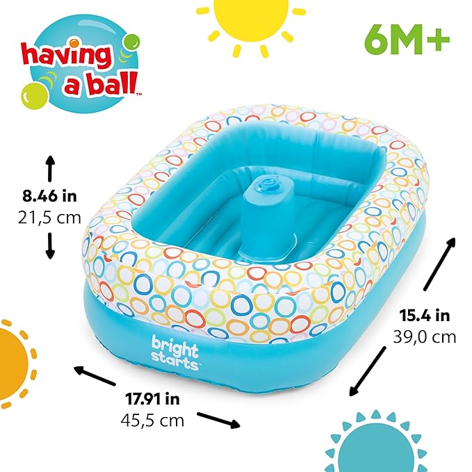Bright Starts Bathe & Giggle 2-in-1 Baby Bath Tub and Ball Pit, Inflatable Bathtub with Built-in Air Pump and 8 Floating Balls, Portable Design, Deflates and Folds Easily, 6M+