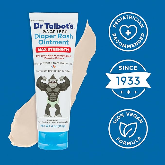 Dr. Talbot's Maximum Strength Diaper Rash Ointment - 4 oz - Zinc Oxide Skin Protectant with Peruvian Balsam - Treats and Prevents Rash