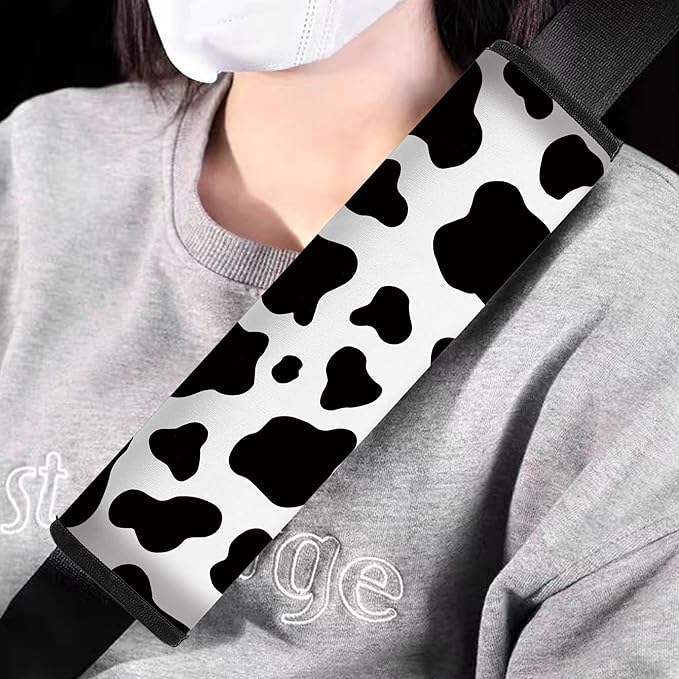 Car Seat Belt Pad Cover, 4-Pack Soft Car Safety Seat Belt Strap Shoulder Pad for Adults and Children, Suitable for Car Seat Belt, Backpack, Shoulder Bag (Cow Pattern)