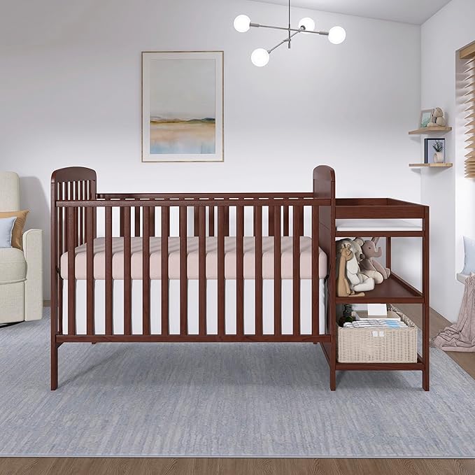 Dream On Me Anna 3-in-1 Full-Size Crib and Changing Table Combo in Espresso, Greenguard Gold Certified, Non-Toxic Finishes, Includes 1" Changing Pad, Wooden Nursery Furniture