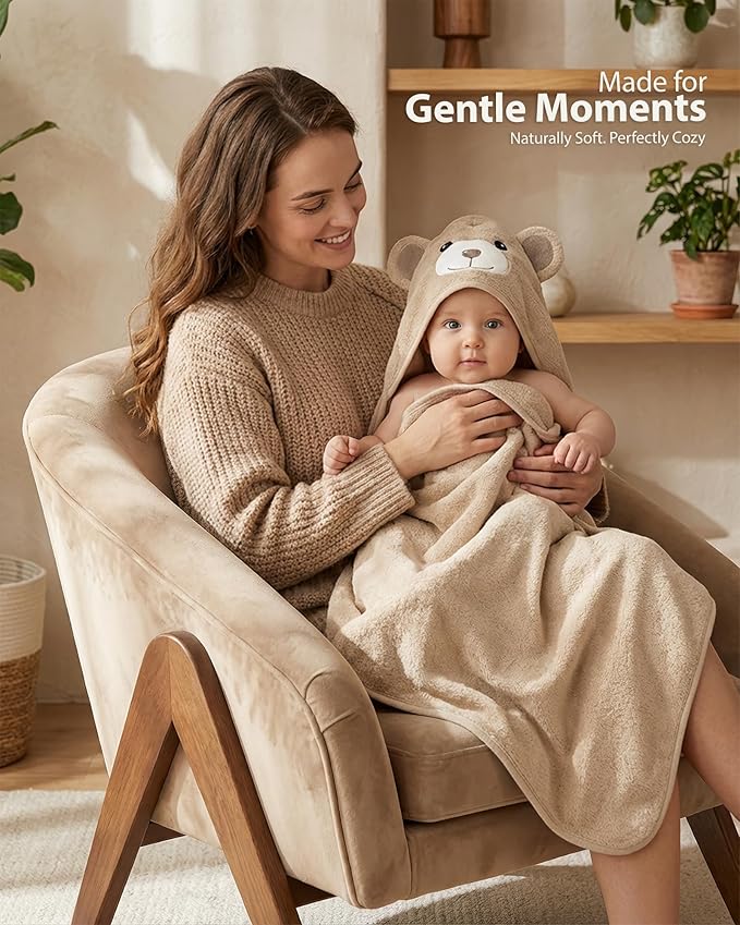 MINIBOO Hooded Baby Towels for Newborn - Super Soft Baby Bath Towels with Hood, Highly Absorbent Viscose Made from Bamboo Hooded Towel for Infant, Toddler and Kids, Baby Essentials