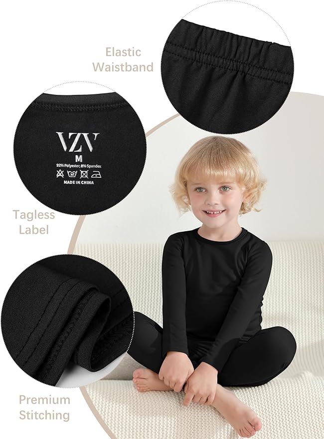 VZV 2T-6Y Toddler Thermal Set Thermal Underwear for Kids Fleece Lined Toddler Base Layer Long Johns for Kids Boys Girls