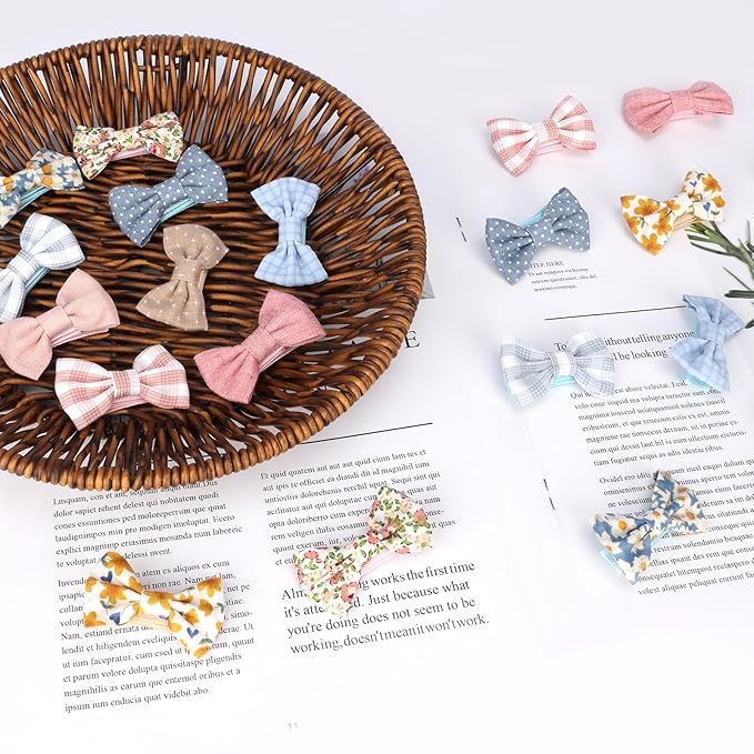 JESSCAT 22 Pcs Hair Clips for Girls with Bows Flower, Fully Lined Alligator Clips and Barrettes, Fabric Handmade Barrettes Hair Accessories for Girls Baby Infants Toddler Kids