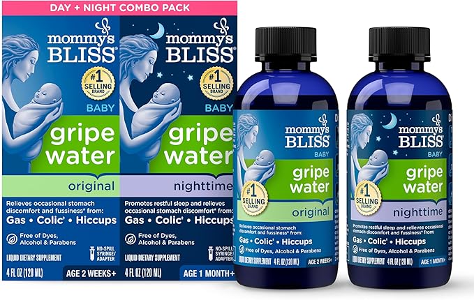 Mommy's Bliss Gripe Water Day & Night Combo, Infant Gas & Colic**, Gripe Water for Babies, Gentle & Safe, 1 Month+, 4 Fl Oz (Pack of 2)