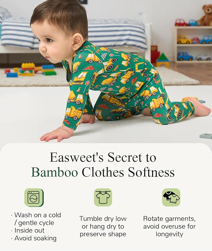 Baby Boy and Girl Romper Long Sleeve Jumpsuit One-Piece Footless Pajamas, Viscose Made from Bamboo