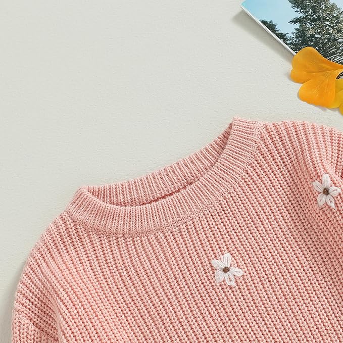 Mubineo Baby Girl Winter Clothes Cute Flower Sweater Crewneck Pullover Long Sleeve Knit Newborn Infant Sweaters