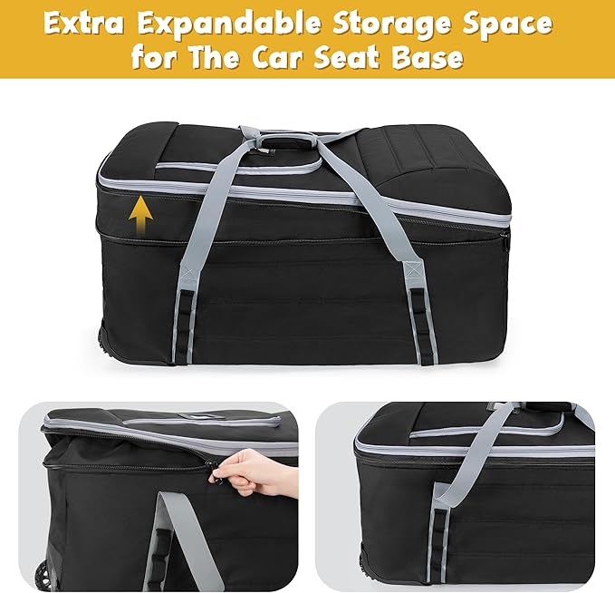 Car Seat Travel Bag with Wheels Compatible with UPPAbaby Aria and Mesa, Infant Padded Car Seat Carrier for Airport, Car Seat Gate Check Bag for Travel with Luggage Tag, Black, Bag Only