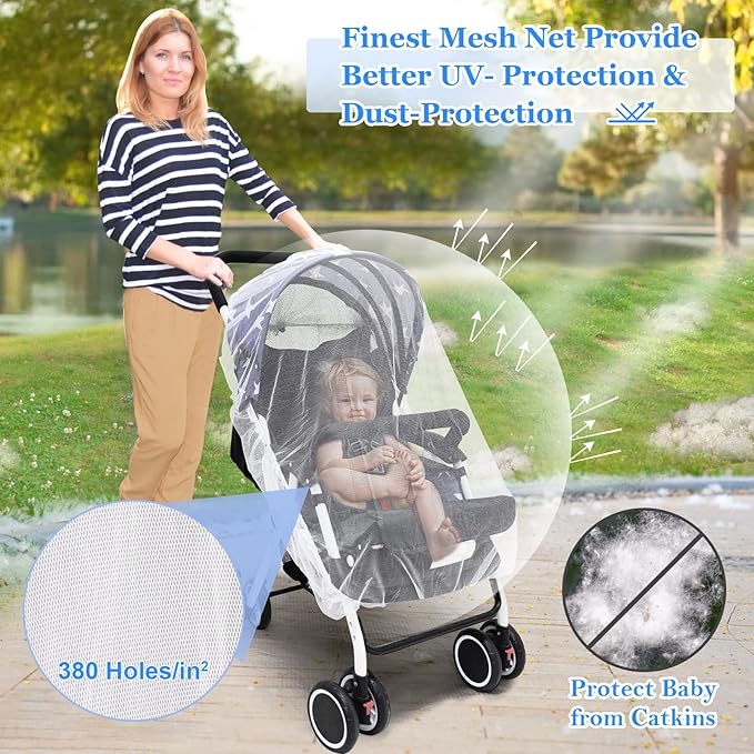 South to East Mosquito Net for Stroller, Baby Bug Netting with Storage Bag, Breathable & Portable Mosquito Nets for Strollers, Car Seat, Bassinet, Cradle, Playard, Travel Mini Crib (White)