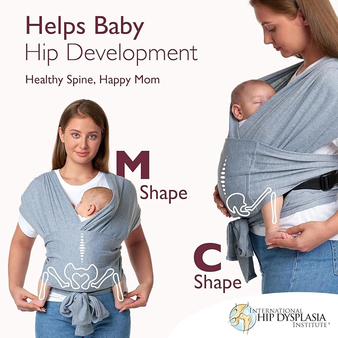 Momcozy Baby Wrap Carrier Skin-Friendly Fabric, Easy to Wear Baby Carrier Sling T-Shirt Design, Hands Free Baby Carriers Newborn to Toddler 8-35lbs, Adjustable Buckle Suit for Waist Waist 47-57, Grey