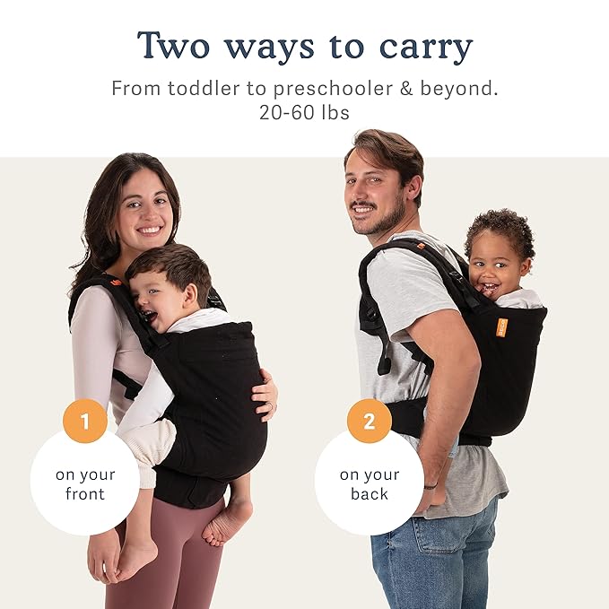 Beco Toddler Carrier (20-60 lbs) with Extra Wide Seat, 100% Cotton - Front-Carry & Backpack Style - Lightweight & Ergonomic Sling Carrier for Children from 18months - Metro Black