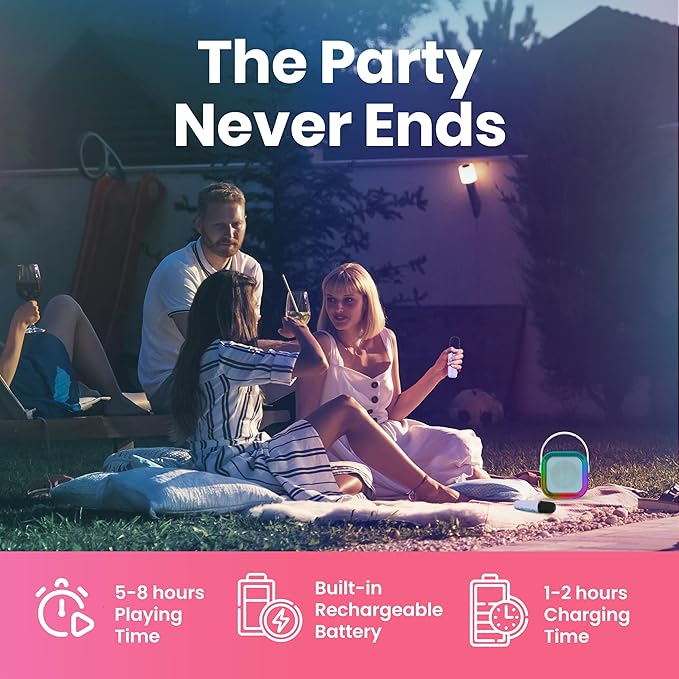 Mini Karaoke Machine for Adults Kids Teen with 2 Wireless Microphones, Birthday Gift Girls 8-12, Toys for Ages 5-7, Small Portable Bluetooth Speaker, Mini Microphone, Teens Car Singing Mic
