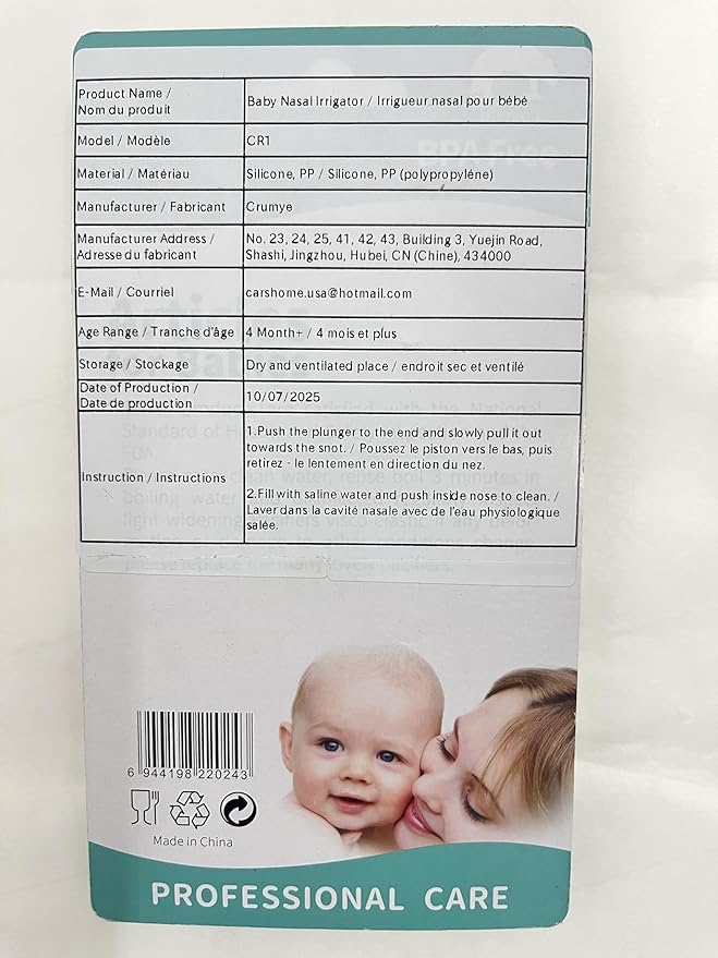 Baby Nasal Irrigator, 10ml Reusable Silicone Infant Nose Cleaner, Soften Nasal Scab Rinsing Tool - 2 Pack