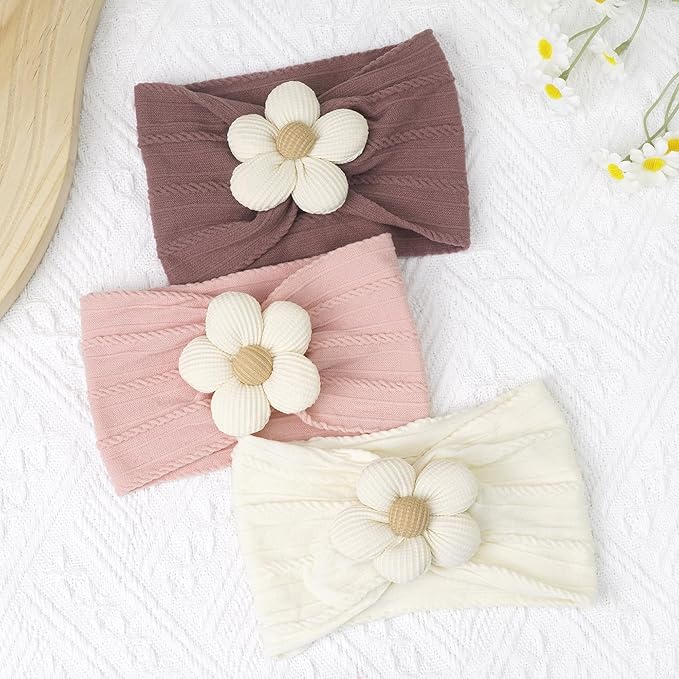 CÉLLOT Baby Flower Headbands Baby Girls Nylon Headbands Baby Essentials Stretchy Hairbands Handmade Hair Accessories for Newborn Infant Toddlers Kids (Pink,Cameo,Salmon)