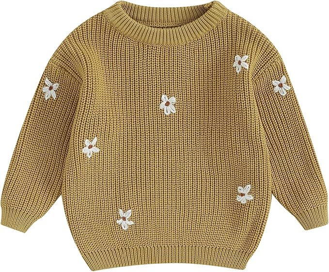 Mubineo Baby Girl Winter Clothes Cute Flower Sweater Crewneck Pullover Long Sleeve Knit Newborn Infant Sweaters