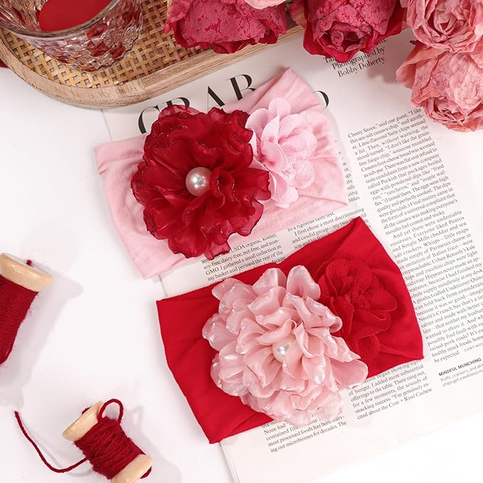 YanJie Valentines Baby Girl Headbands Bows Red Hair Bows Newborn Headbands Heart Wide Hairbands Pink Flower Headband Baby Hair Accessories Infant