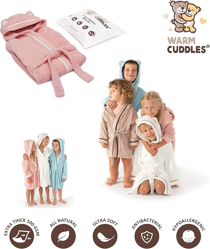 Premium Soft Toddler Bathrobe - Rayon from Bamboo Toddler Robe with Hood - Kids Boys & Girls Robe
