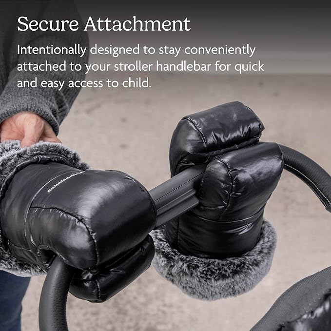 UPPAbaby CozyHandmuffs Luxe – Easily Attaches to Stroller Handlebars – Ultra-Plush, Water-Repellent Hand Protection for Cold Weather - Lyla (Onyx Nylon)