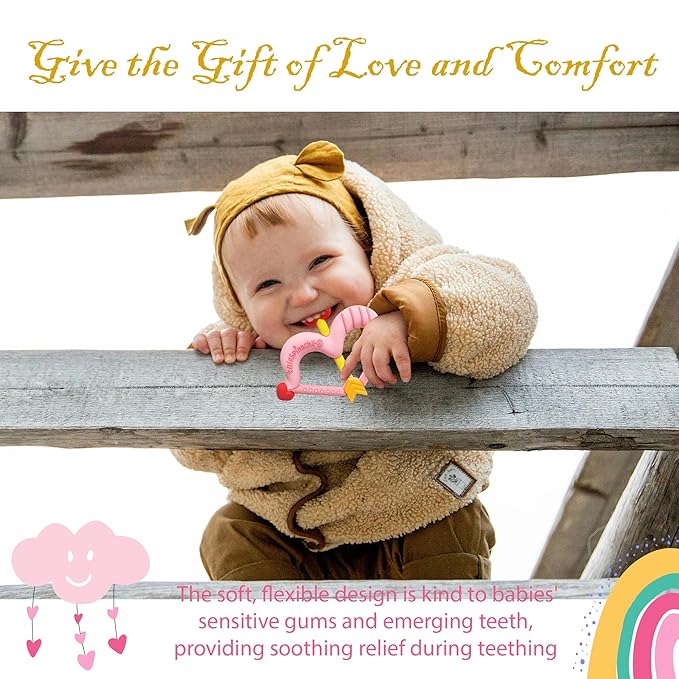Teethers Heart Shape Silicone Baby Teether Toy Easy for Little Hands to Hold,Cupid Bow and Arrow Soft Teething Toy for Infants,Valentine's Gift for Girl or Boy (Pink)
