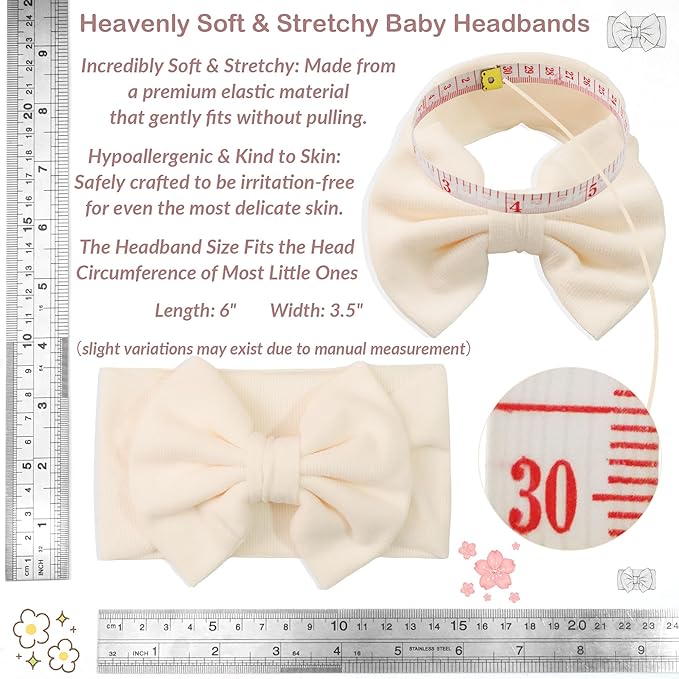JOYOYO 3 Pcs Soft Wide-Knit Baby Headbands with Large Bow Hair Accessories for Newborn, Infant, Toddler, Kids