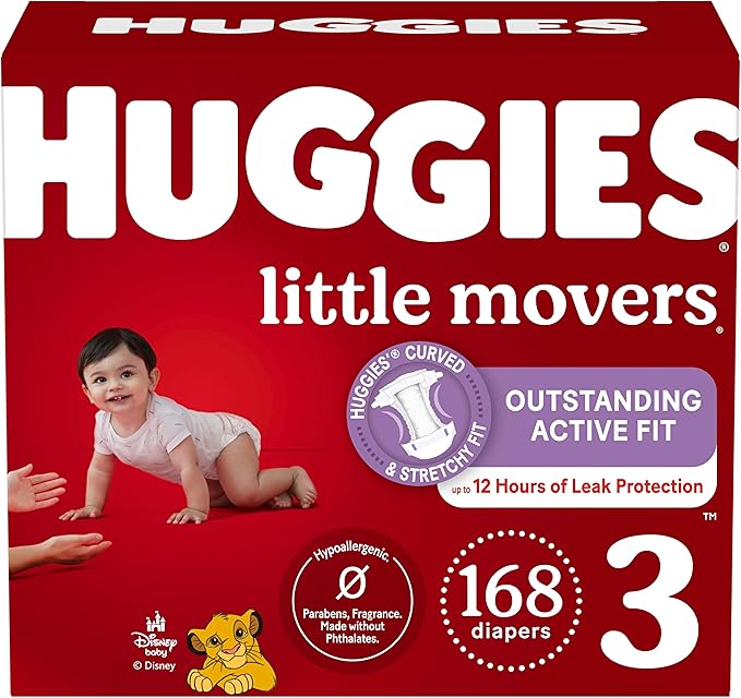 Huggies Size 3 Diapers, Little Movers Baby Diapers, Size 3 (16-28 lbs), 168 Count (6 Packs of 28), Packaging May Vary