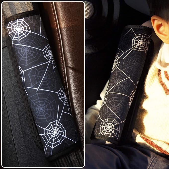 Spider Seat Belt Cover for Kids, Seat Belt Pad for Boys, Car Seat Straps Shoulder Pads for Kids, Kid's Seat Belt Cushion, Shoulder Strap Pad, 1 Piece(Black）