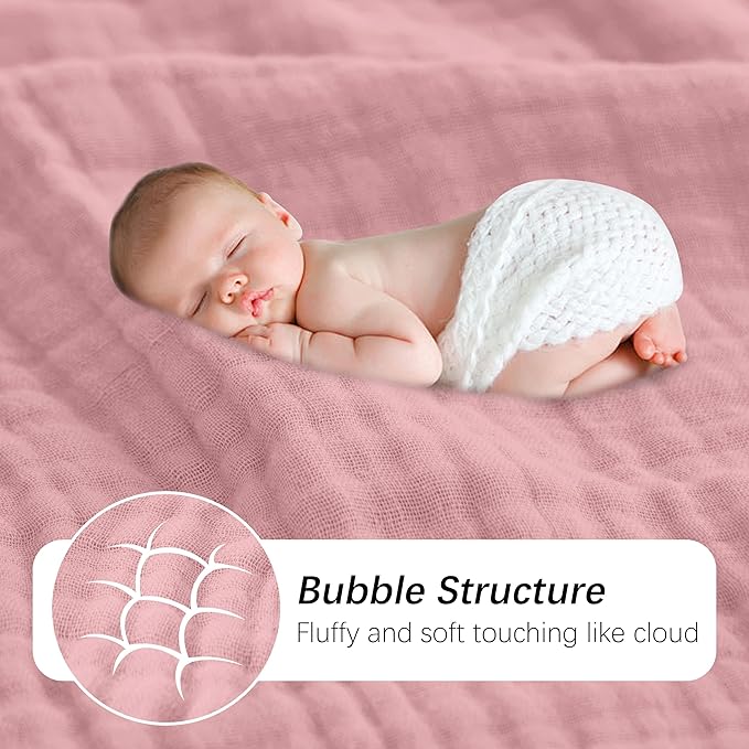SWEET DOLPHIN Muslin Baby Bath Towels Blanket - 2 Pack 100% Cotton Towel for Babies, Infants, Toddlers - 40x40Inch - Highly Absorbent, Light Sakura