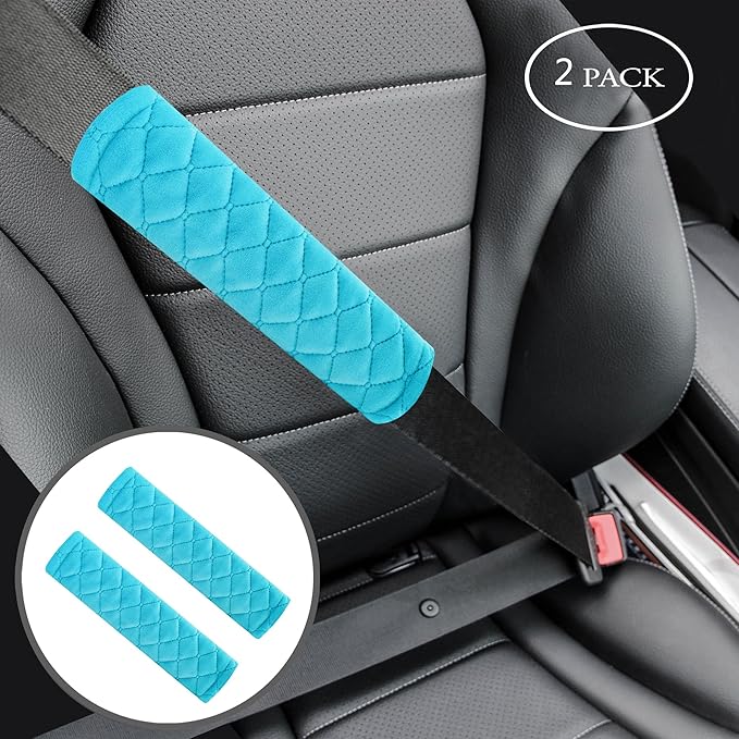 Amooca Soft Auto Seat Belt Cover Seatbelt Shoulder Pad Cushions 2 PCS for a More Comfortable Driving Universal Fit for All Cars and Backpack Blue