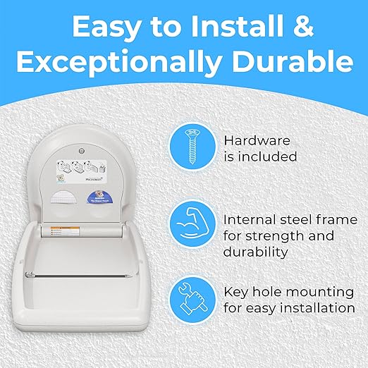 Koala Kare KB301-05 Vertical Surface Mounted Baby Changing Table - Foldable Plastic Diaper Changing Station (White Granite)