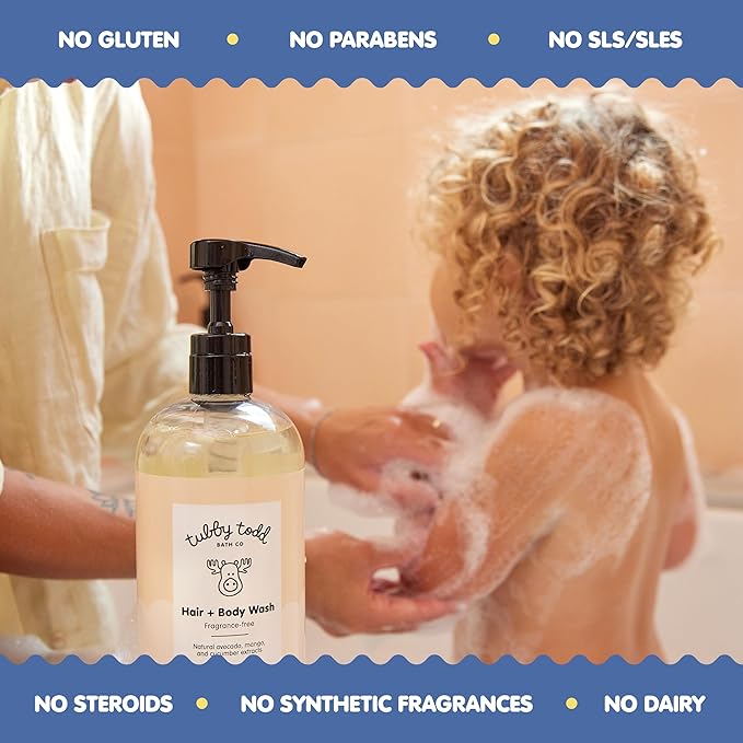 TUBBY TODD Baby Bundle Newborn Skin Care Set - Hypoallergenic Hair + Body Wash, All Over Ointment with Colloidal Oatmeal, Sweet Cheeks Diaper Paste - Fragrance-Free, Full Size