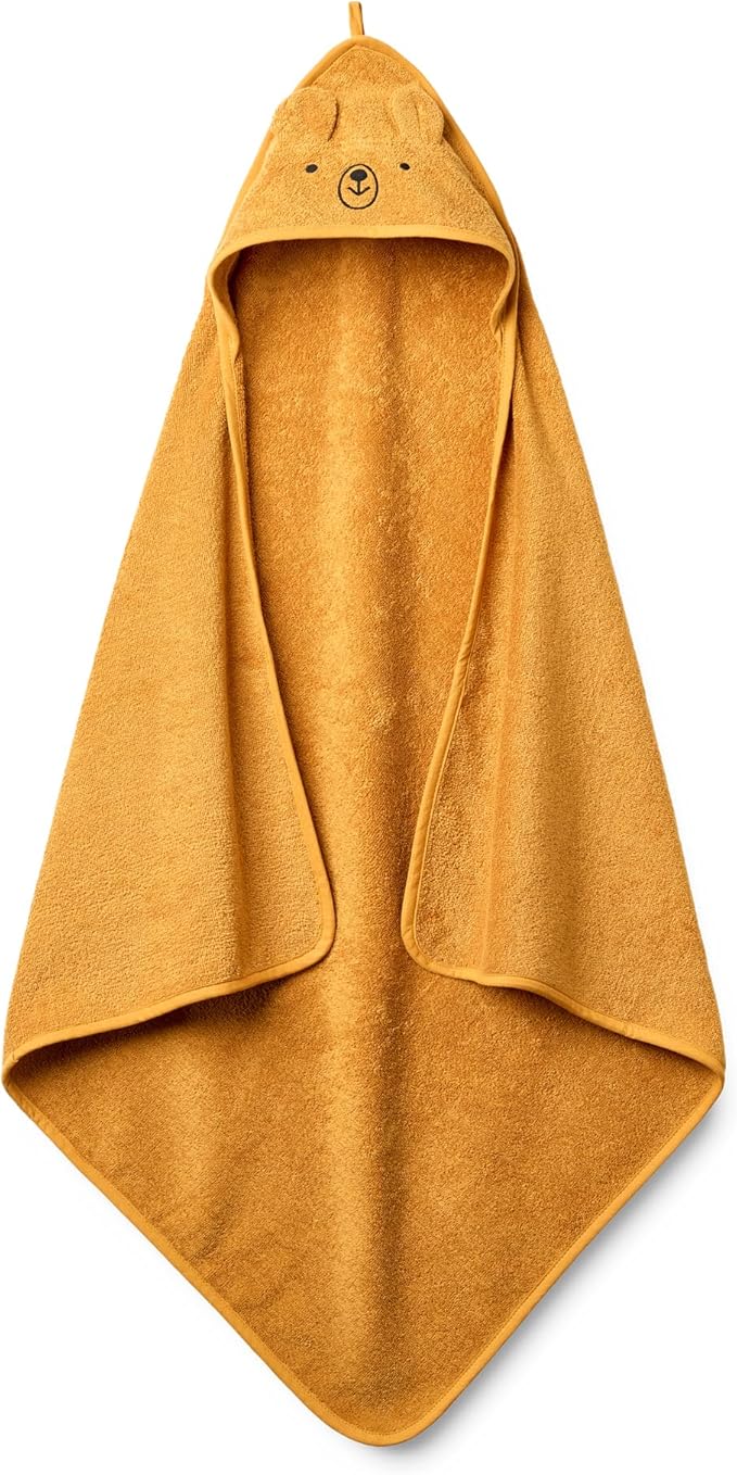 Baby Hooded Towel – Organic Cotton Baby Bath Towels – Baby Towels, Baby Bath Towels for Baby Boy, Baby Girl, 32" x 32" Super-Soft and Absorbent Baby Towels for Newborn (Bear - Autumn Yellow)
