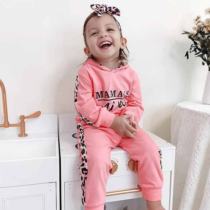 Yvowming Newborn Baby Girl Clothes Outfits Infant Hoodie Sweatshirt Pants Headband Toddler Girl Clothing Set
