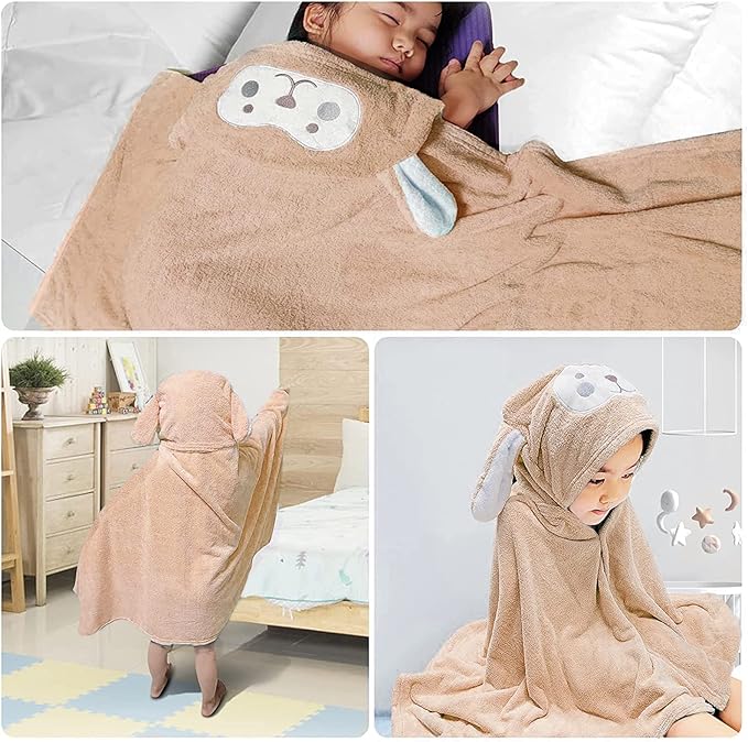 Visen Premium Hooded Towel for Kids,-28×55 INCH Large Size Kids Bath Towel,Ultra Soft Hooded Towel Wrap for Boys Girls, Highly Absorbent Bathrobe Blanket Gifts for Toddlers Shower (Brown)