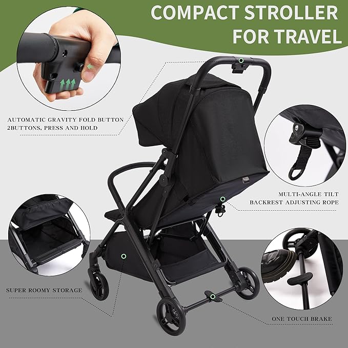 COOL KIDS Baby Stroller,Umbrella Stroller with Automatic Fold,Baby Strollers with Pop Out Sun Canopy,Baby Airplane Travel Essentials(Black)