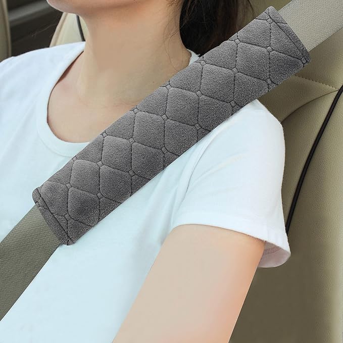 Amooca Soft Auto Seat Belt Cover Seatbelt Shoulder Pad Cushions 2 PCS for a More Comfortable Driving Universal Fit for All Cars and Backpack Dark Gray