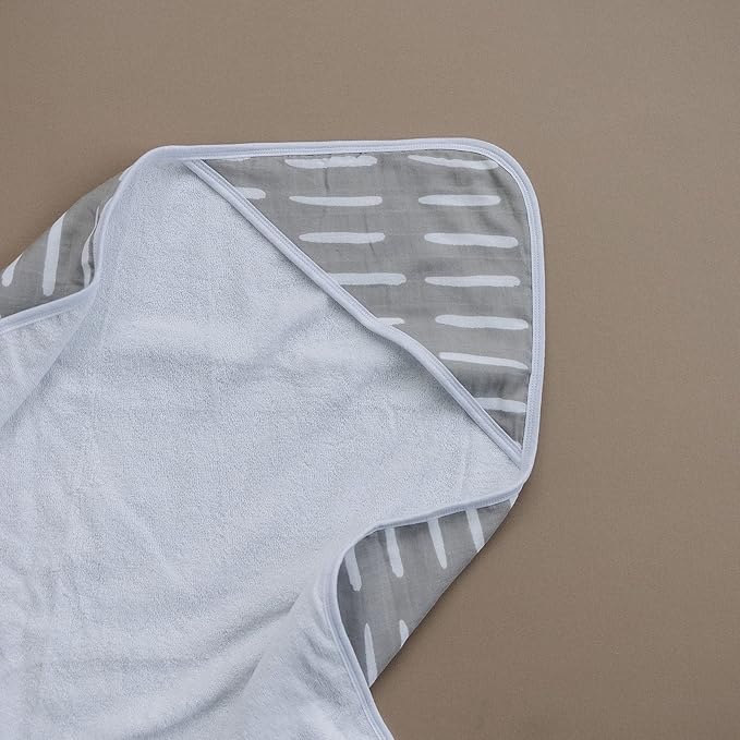 Mebie Baby Muslin Hooded Towel, Grey Dash, Cute Hooded Baby Bath Towel for Newborn, Infant & Toddler, Modern Baby Towels and Washcloths for Boy & Girl, Floral & Pattern Hooded Baby Towels