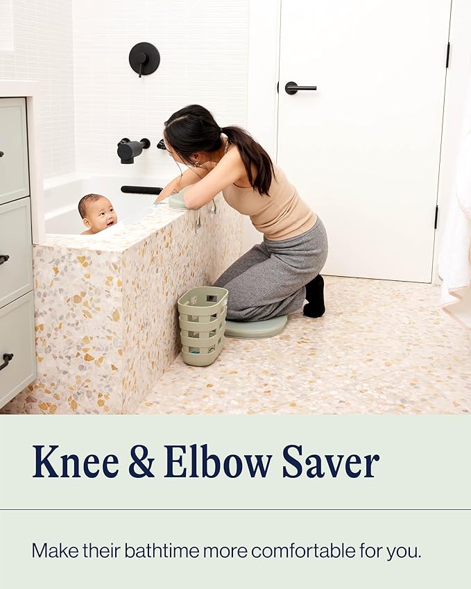 Lalo Knee & Elbow Saver - Foldable Padded Cushions for Bathtime Relief, Quick-Dry, Suction Cups for Stability, Bath Kneeler and Elbow Rest Pad Set 17 x 11.5 in Knee Pad & 16 x 4.5 in Elbow Pad - Sage