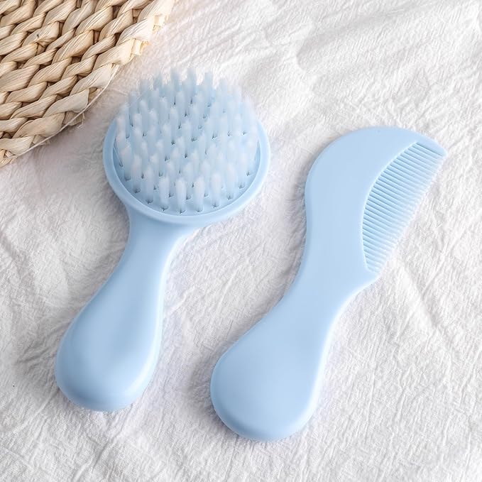 Baby Hair Comb Set Soft Baby Hair Brush Baby Comb Hair Comb Set Newborn Baby Hair Brush and Comb Set Baby Care Hair Brush for Girls and Boys,Baby Hair Brush Set for Newborns, Blue