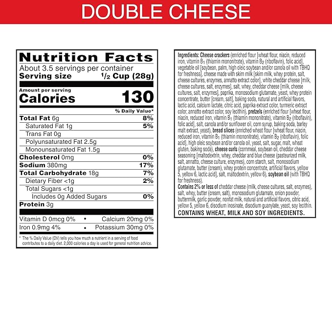 Cheez-It Snack Mix, Lunch Snacks, Double Cheese (6 Pouches)