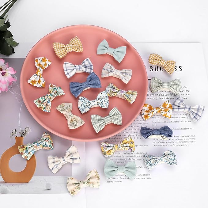 JESSCAT 22 Pcs Hair Clips for Girls with Bows Flower, Fully Lined Alligator Clips and Barrettes, Fabric Handmade Barrettes Hair Accessories for Girls Baby Infants Toddler Kids