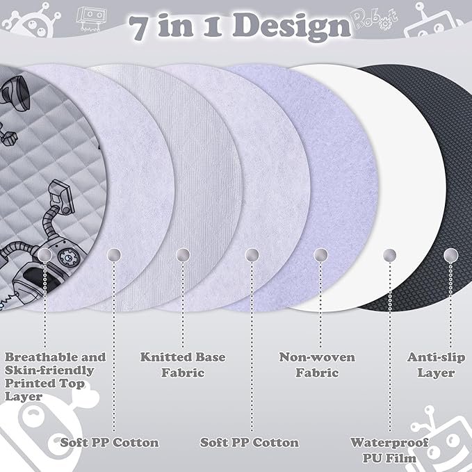 Babenest Car Seat Potty Protector Cover -Waterproof Carseat Training Liner for Baby &Toddler, Dry Piddle Pee Pad with Fun Designs for Strollers & Infant Car Seats (1pc Robot-Grey)