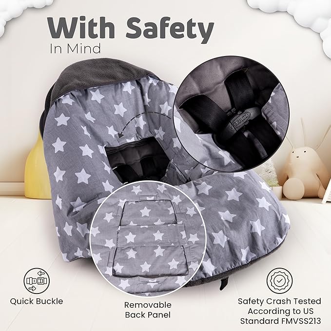 Car Seat Blankets for Babies Winter - Stroller Footmuff Carseat Cover Baby 5 Point Harness - Swaddle Bunting Bag (Grey)