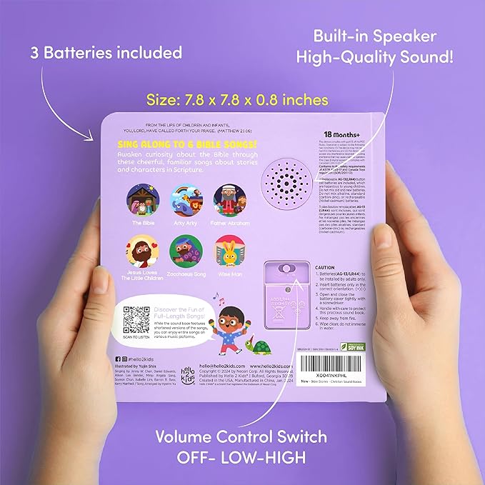 Bible Stories Christian Sound Books for Kids - 6 Bible Songs - Baptism, Christening, Dedication Gifts for Boys and Girls - Religious Toys, Music Books for Toddlers 1-3