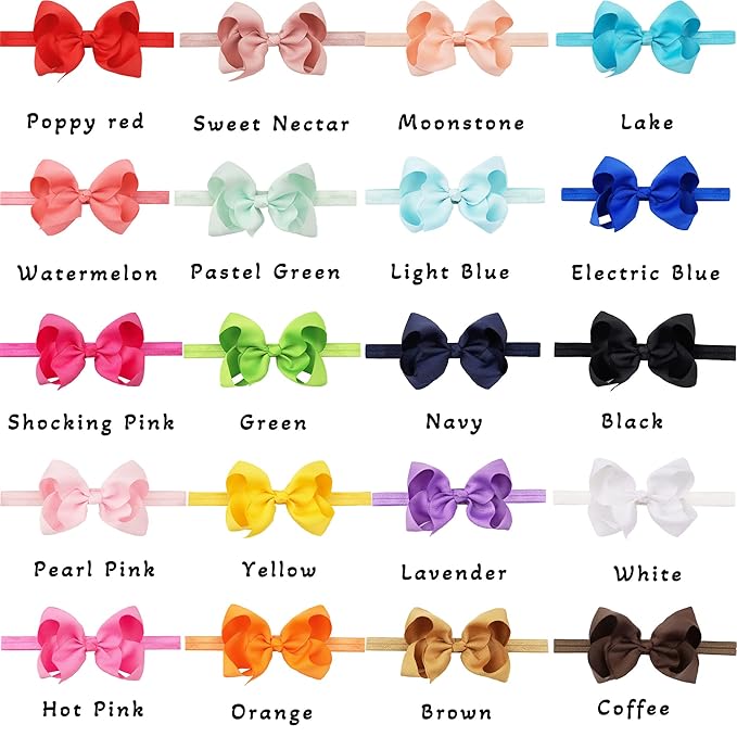 CÉLLOT Baby Girls Headbands Grosgrain Ribbon 4.5" Hair Bows Headband Big Bow Hair Bands for Toddler Pack of 20